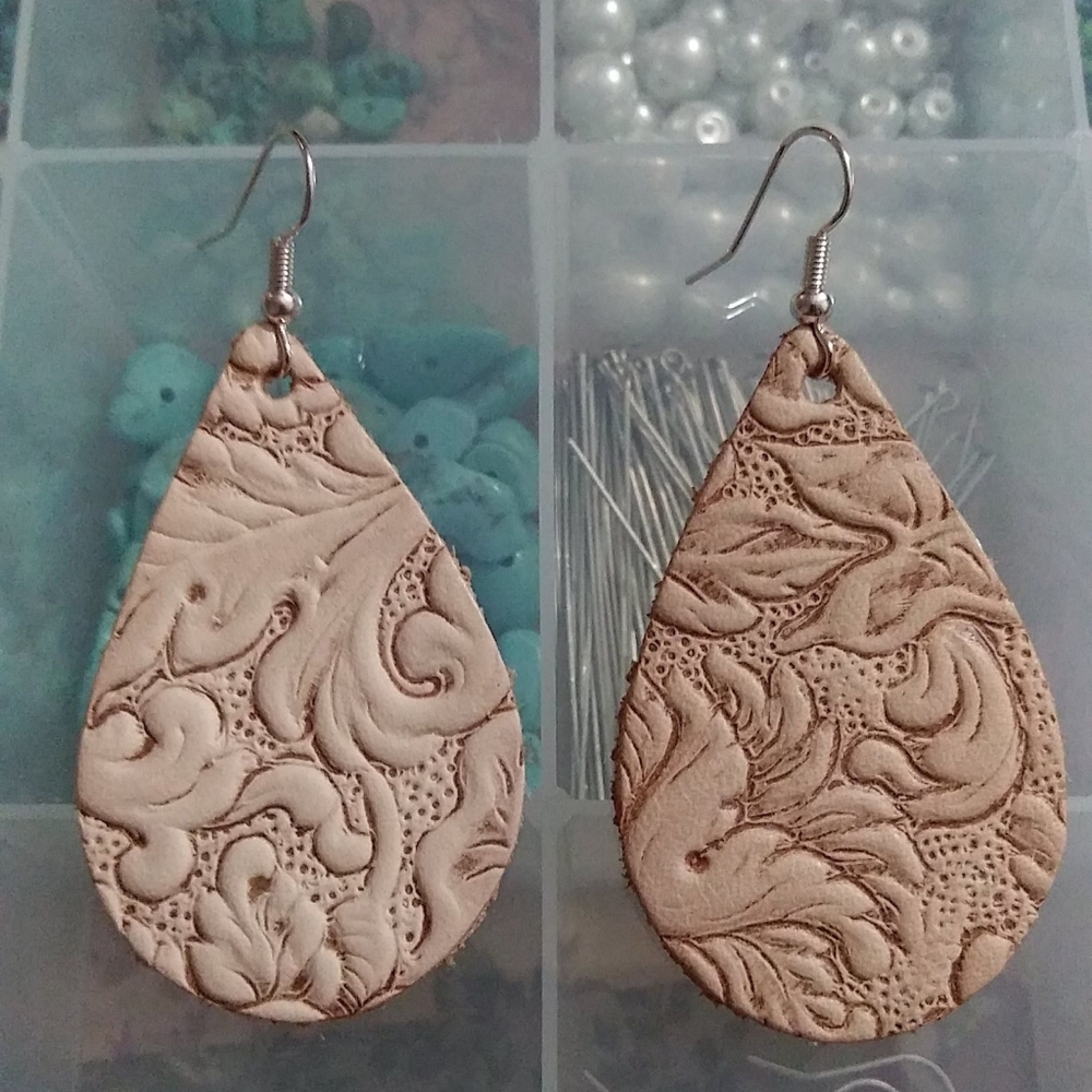 Tooled leather teardrop earrings
